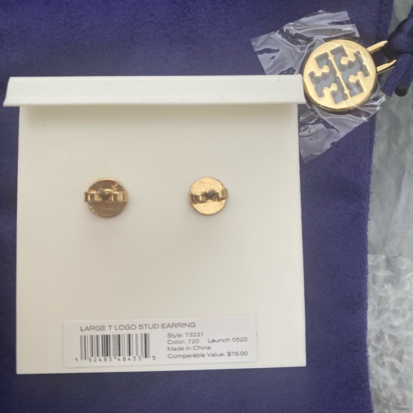 NWT Tory Burch Large T Logo Stud Earrings - Picture 5 of 5
